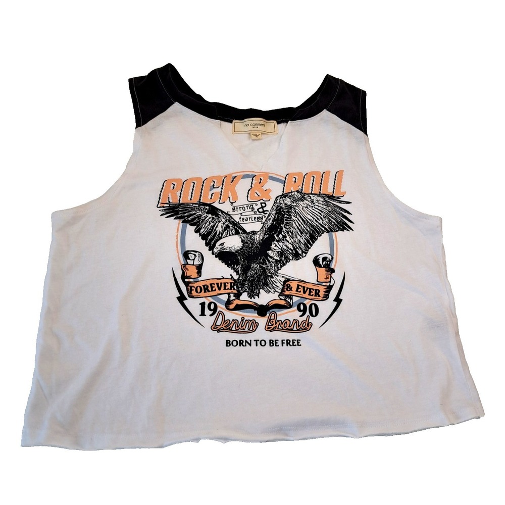 No‎ Comment Sleeveless Cropped T-shirt Rock N Roll Forever Womens M White Tank